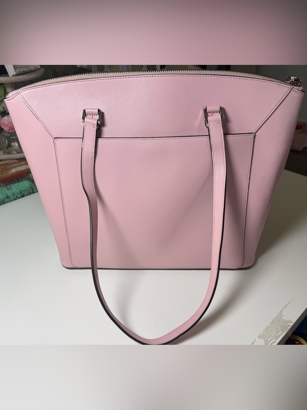kate spade Pink Saffiano Leather Tote with Front Zip Pocket - Picture 4 of 15